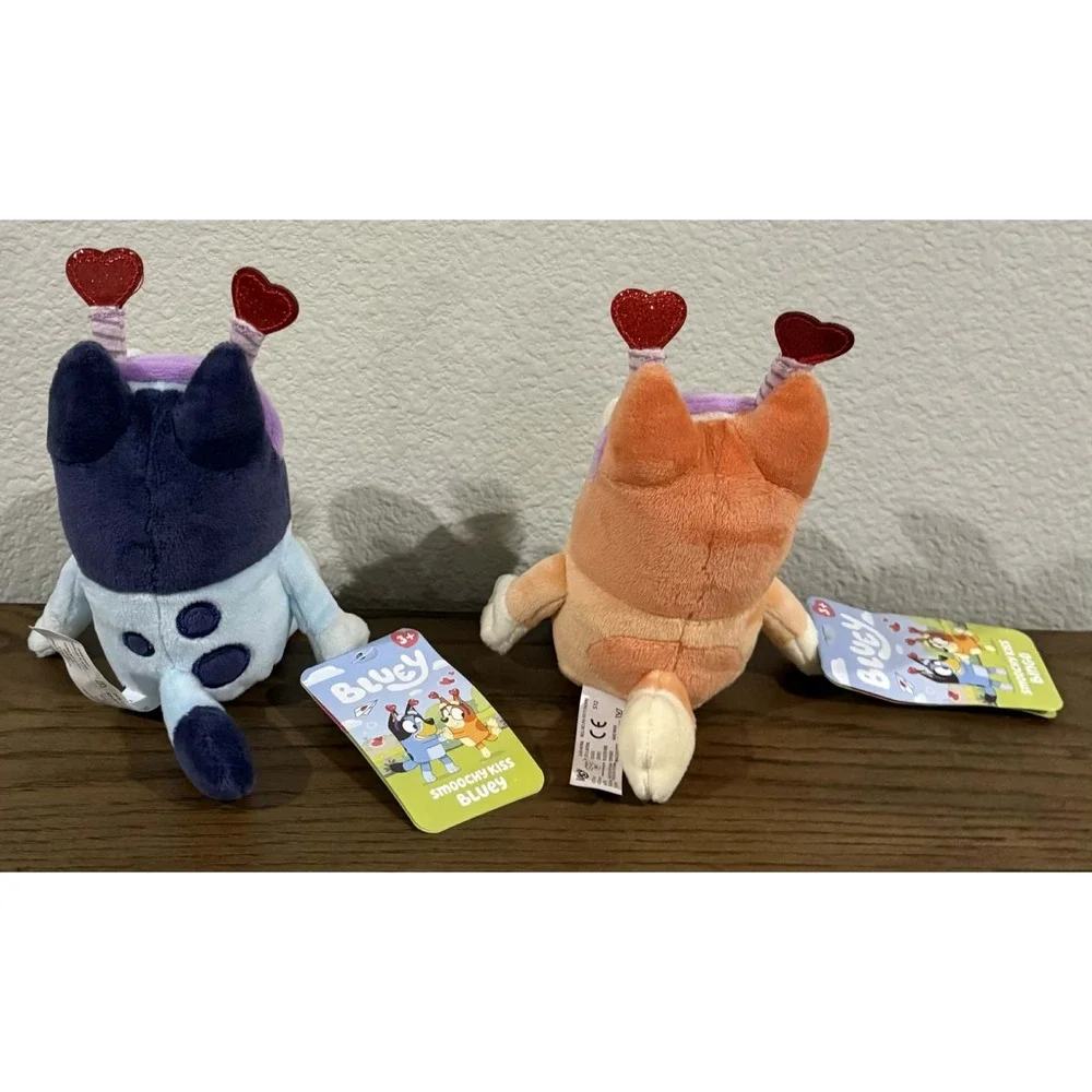 Bluey Valentine Plush Set Bluey & Bingo Smoochy Kiss Heart Antennas 8 Inch NWT